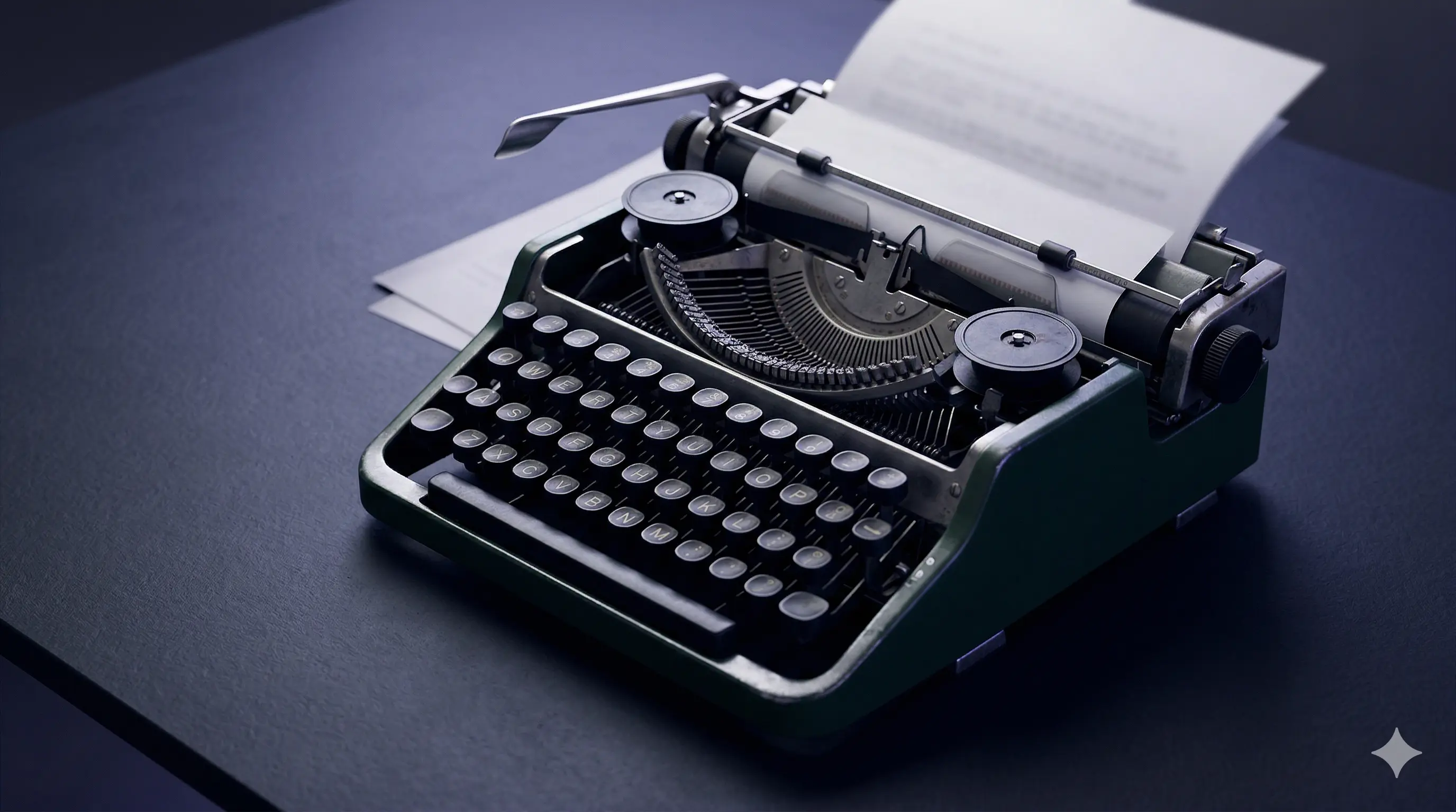Vintage typewriter, suggesting deliberate craft and text
