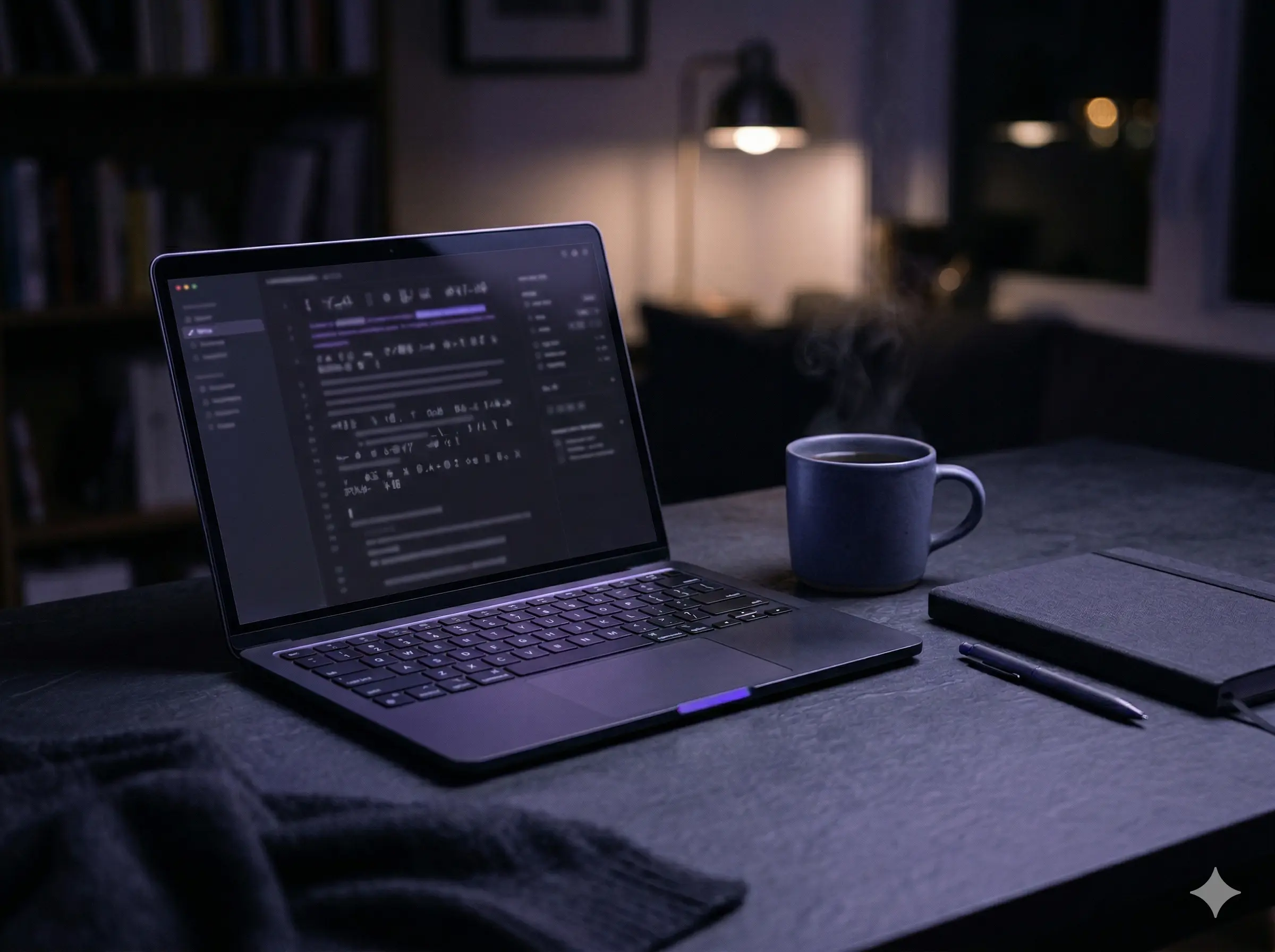 Laptop on a desk with coffee, work-from-anywhere writing